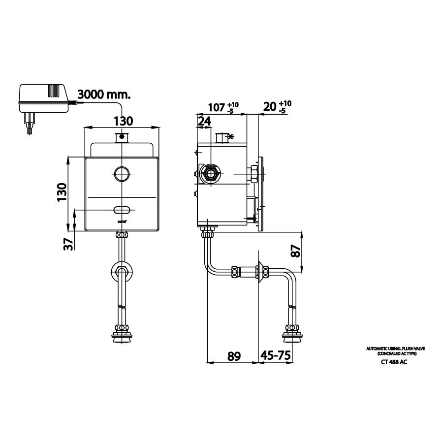 Bản vẽ kỹ thuật van xả tiểu nam COTTO cảm ứng dùng điện CT488AC