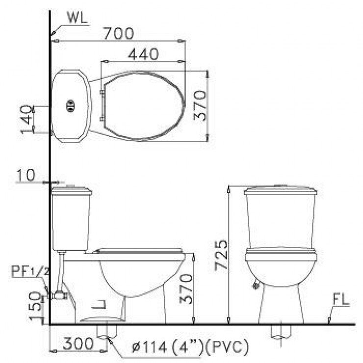 Bản vẽ kỹ thuật bàn cầu CAESAR CT1338