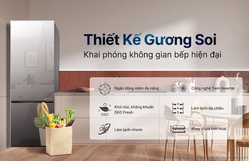 Tủ lạnh Aqua Inverter 292 lít AQR-B350MA(GM) thiết kế được chăm chút tỉ mỉ (Ảnh: aqua).