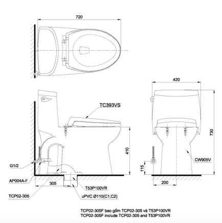 Bản vẽ kỹ thuật TOTO MS905T2