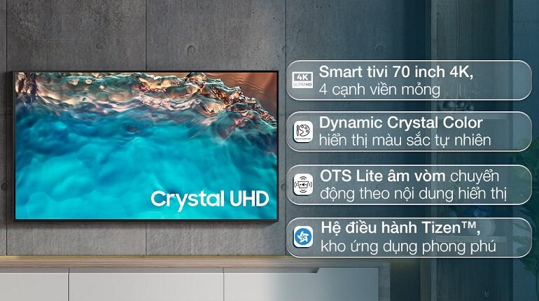 Smart Tivi Samsung 70 inch 4K UA70BU8000 chất lượng hiển thị