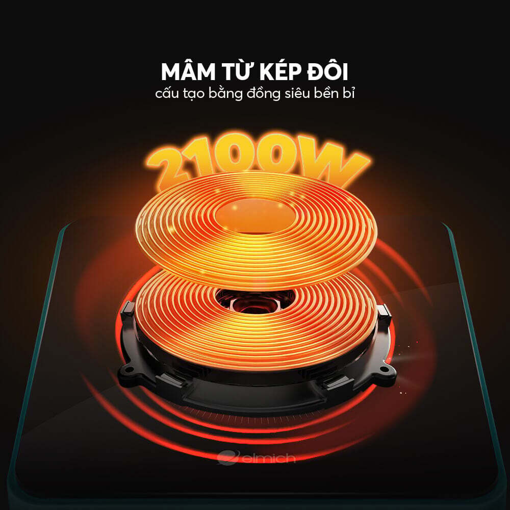 Công suất mạnh mẽ 2.100W – Nấu nhanh, tiết kiệm điện Bếp từ Elmich ICE 3879