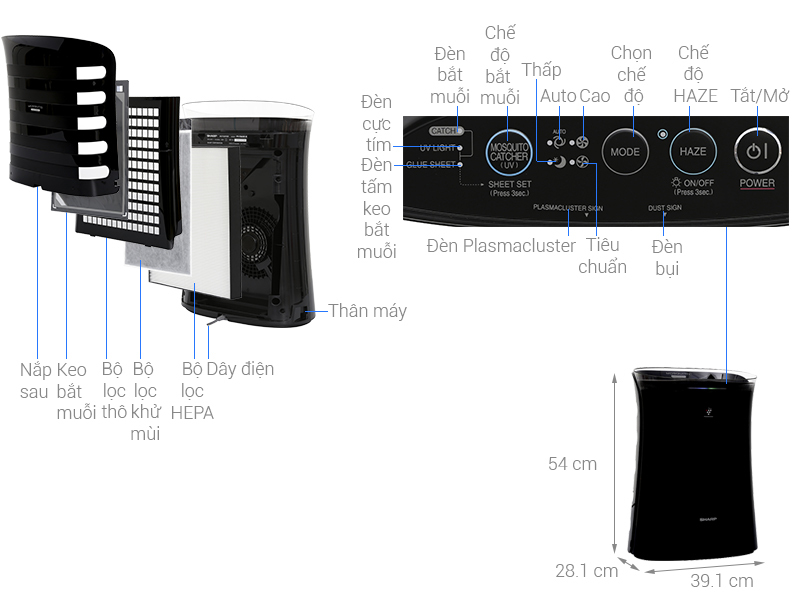 Máy lọc không khí có bắt muỗi Sharp FP-FM40E-B Máy lọc không khí có bắt muỗi Sharp FP-FM40E-B