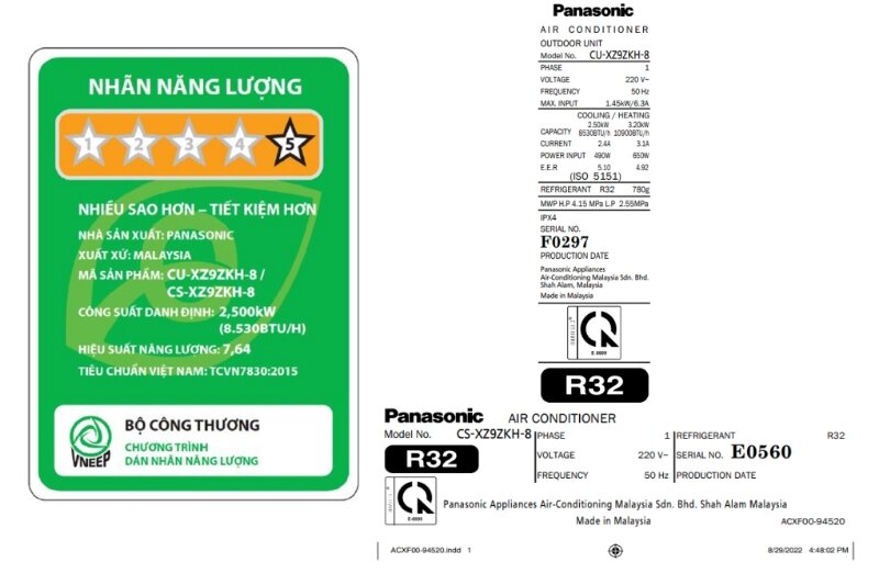 Điều hòa Panasonic Inverter 9000 BTU 2 chiều XZ9ZKH-8 gas R-32