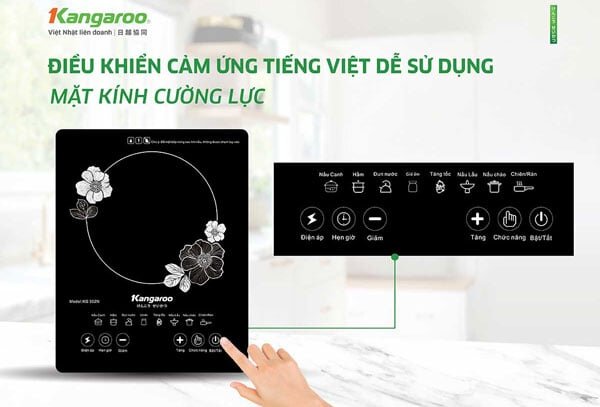 Bếp điện từ đơn Kangaroo KG352N có bảng điều khiển tiếng Việt dễ sử dụng