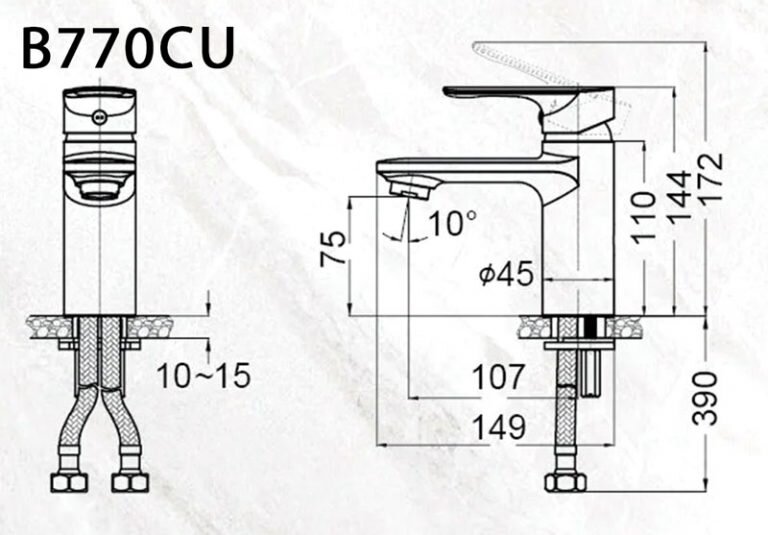 Bản vẽ kỹ thuật vòi Lavabo Caesar B770CU (B770CP) Nóng Lạnh
