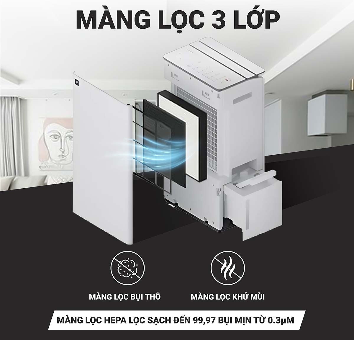 Bộ lọc 3 lớp – bảo vệ không khí trong lành Máy hút ẩm lọc khí Sharp DW-T30FV-W