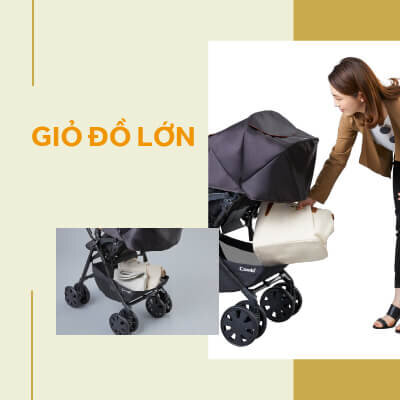 Giỏ đồ lớn của xe đẩy Combi CrossGo bánh quay tự động (Kẻ ghi)