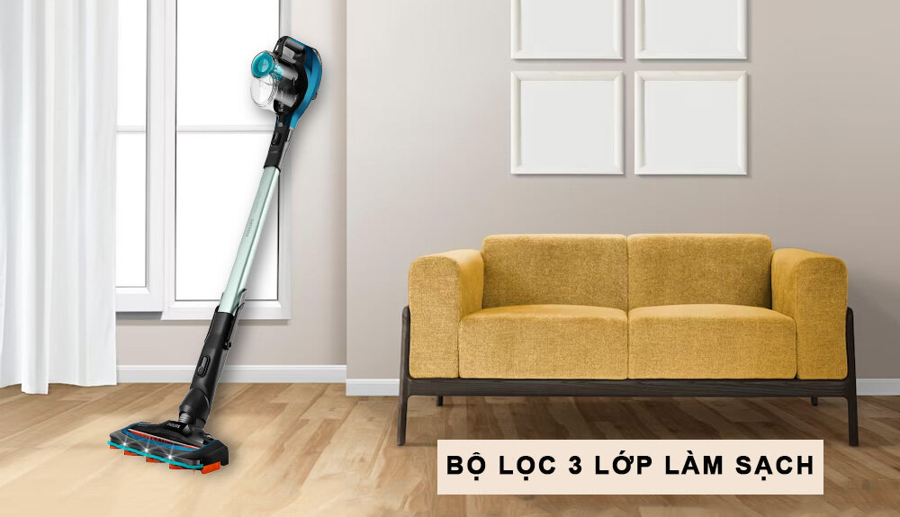 Máy Hút Bụi Philips FC6728/01 được trang bị bộ lọc 3 lớp làm sạch