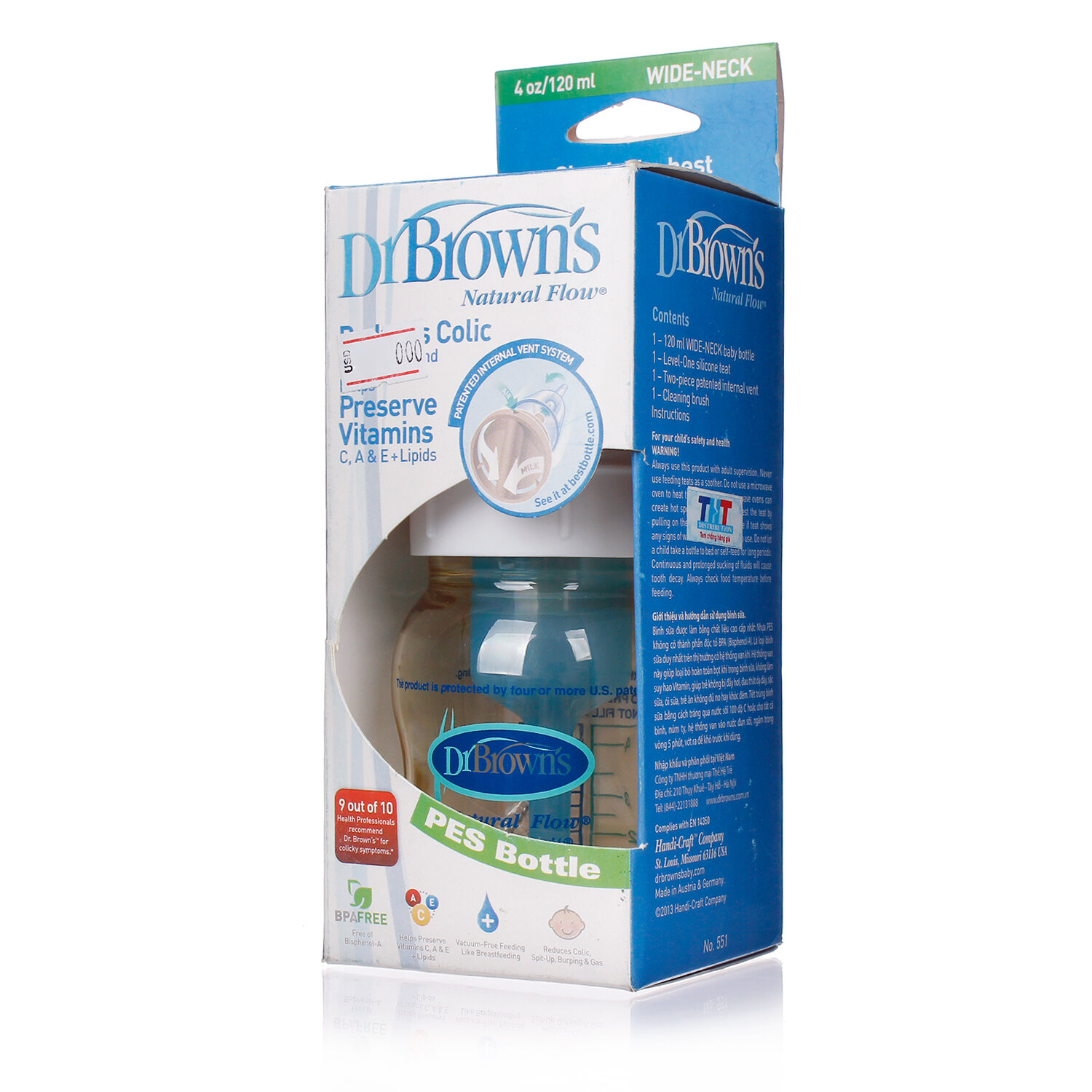  Bình sữa Dr Brown 120ml cổ rộng