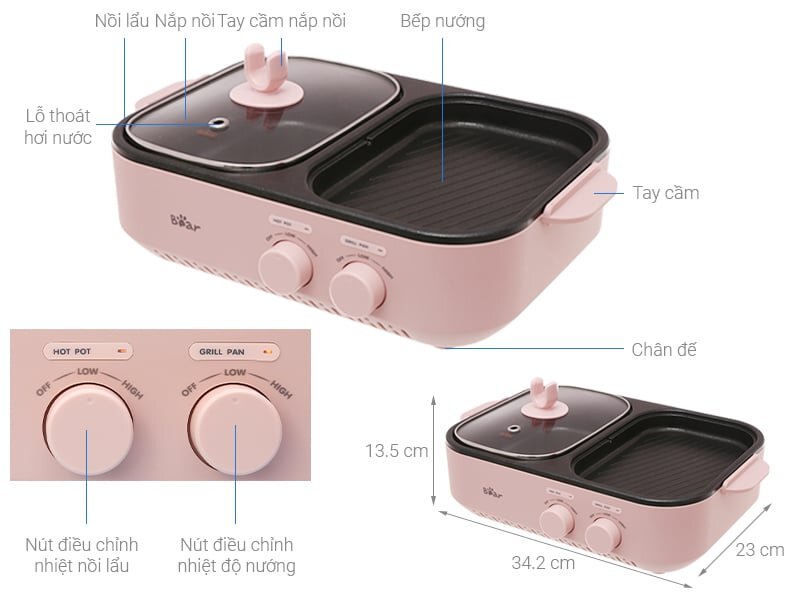 Cấu tạo bếp lẩu nướng đa năng Bear DKL-C12D1