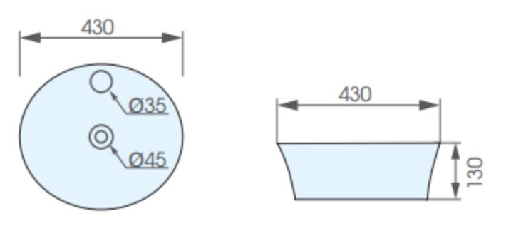 Bản vẽ kỹ thuật chậu rửa lavabo đặt bàn ATMOR AT40307