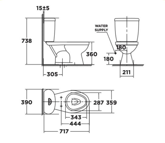 Bản vẽ kỹ thuật bồn cầu 2 khối American Standard nắp êm VF-2396SL