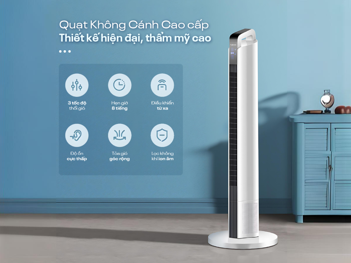 Quạt tháp điện tử FujiHome TF-12HE không có cánh nên sử dụng rất an toàn Quạt tháp điện tử FujiHome TF-12HE không có cánh nên sử dụng rất an toàn
