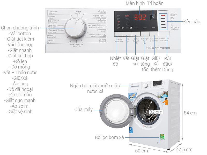 Máy giặt Beko Inverter 8 kg WTV 8512 XS0 Máy giặt Beko Inverter 8 kg WTV 8512 XS0