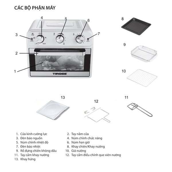 Các bộ phận của lò chiên nướng không dầu Lò chiên nướng không dầu Tiross TS9605
