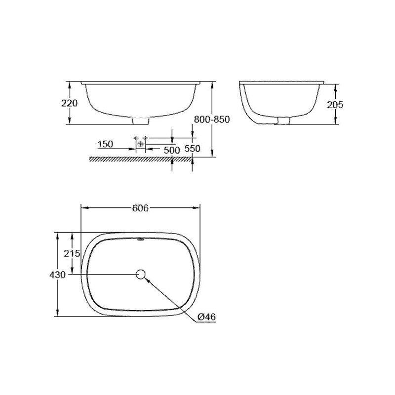 Bản vẽ kỹ thuật chậu âm bàn Eurosmart 39125001 Grohe