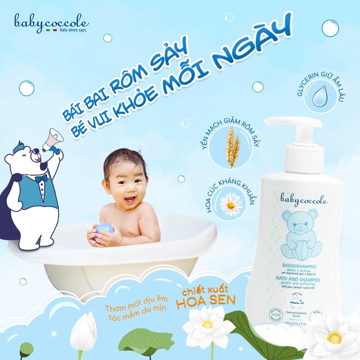 Sữa tắm gội cho bé Babycoccole hoa sen 400ml 0M+
