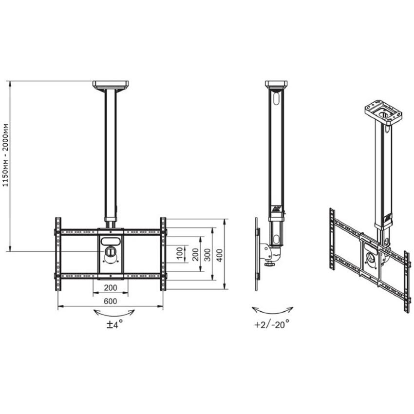 Giá treo Tivi thả trần 2 màn NB T55202