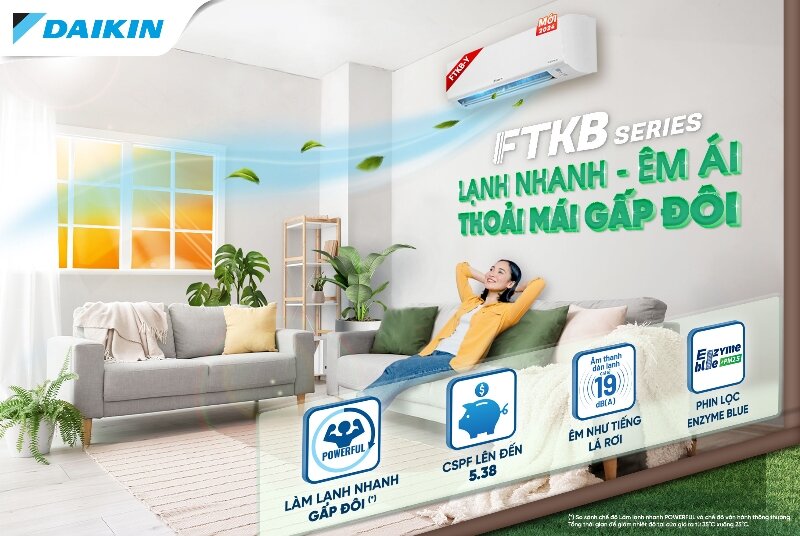 Điều hòa Daikin Inverter 9000 BTU 1 chiều FTKB25YVMV/RKB25YVMV gas R-32