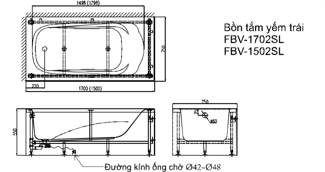 Bản Vẽ Kỹ Thuật Bồn Tắm Inax FBV-1702SR