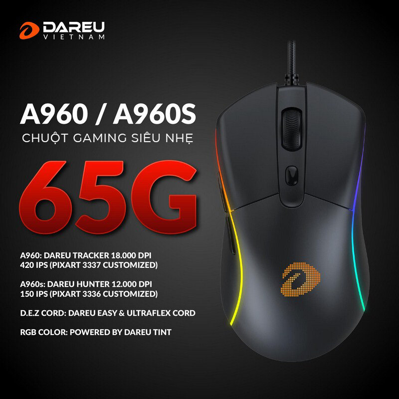Chuột chơi game Dareu A960 Black (USB/RGB)
