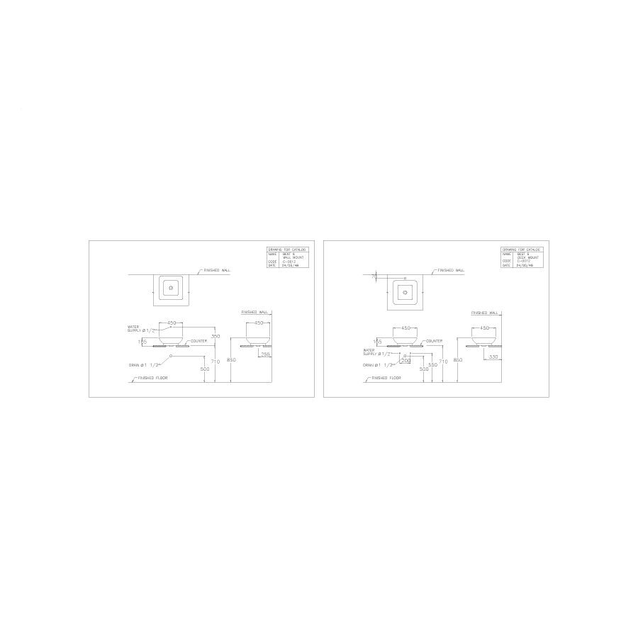 Bản vẽ kỹ thuật chậu rửa lavabo COTTO C0012 đặt trên bàn Best