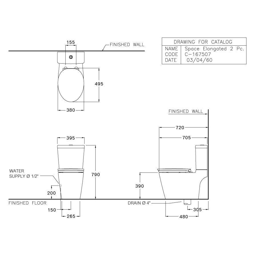 Bản vẽ kỹ thuật bồn cầu 2 khối COTTO nắp êm C167507