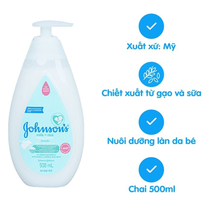 Sữa tắm gội sữa và gạo Johnson's Baby 500ml