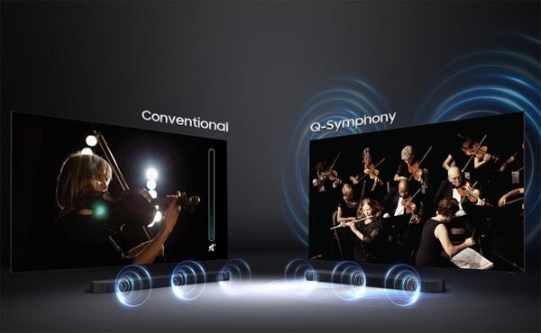 Loa thanh Samsung HW-Q700Bkết nối liền mạch với TV Samsung nhờ có công nghệ Q-Symphony