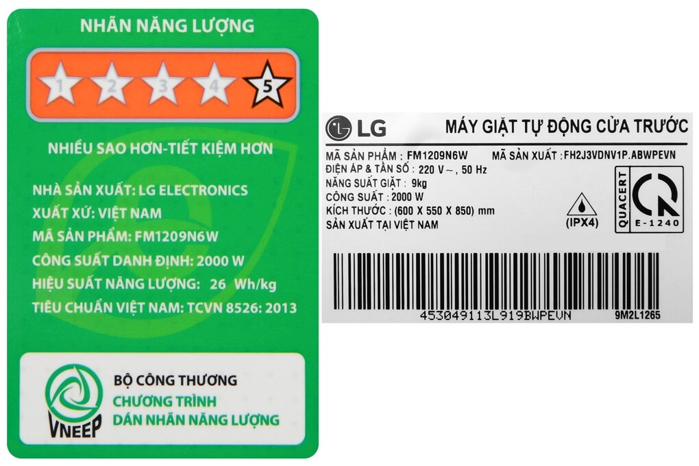 Thông số của máy giặt LG Thông số của máy giặt LG