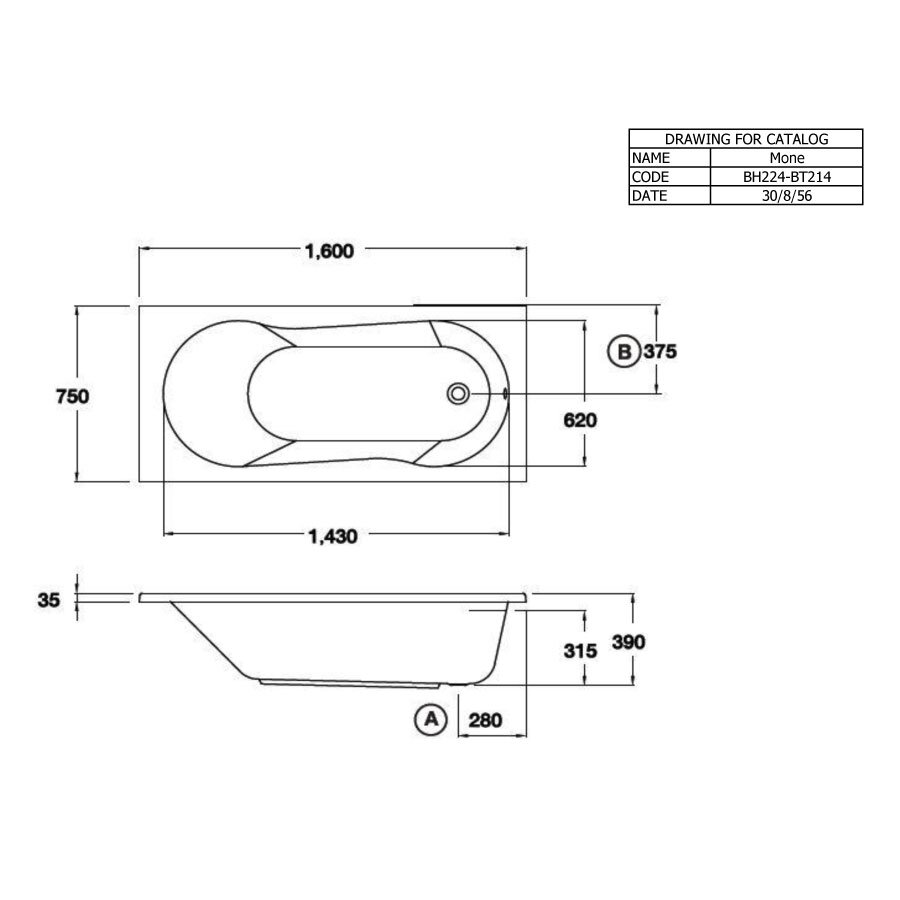 Bản vẽ kỹ thuật bồn tắm COTTO BT214D(H) / BT214PP(H) xây bệ không tay vịn