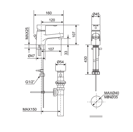 Bản vẽ kỹ thuật vòi lavabo nóng lạnh American Standard Seva WF-6501