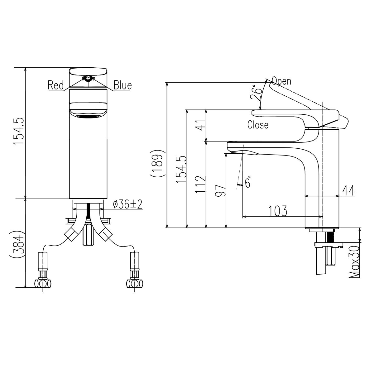 Bản vẽ kỹ thuật vòi lavabo INAX LFV-632V nóng lạnh