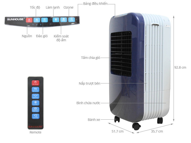 Quạt điều hòa Sunhouse SHD7725 Xanh Quạt điều hòa Sunhouse SHD7725 Xanh