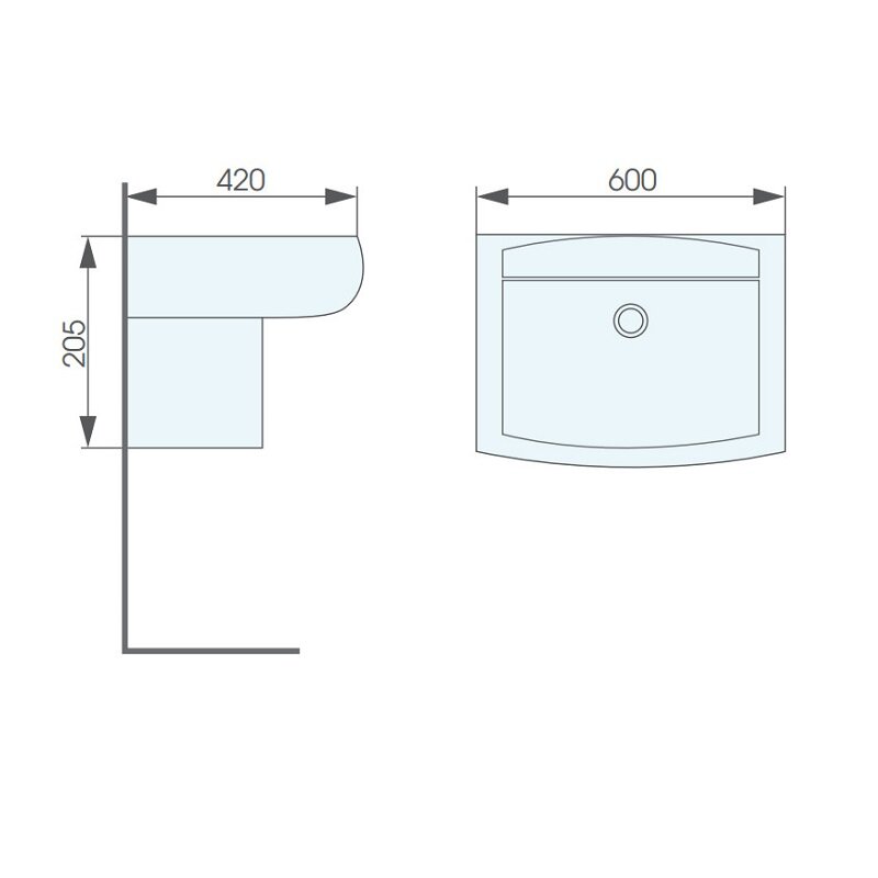 bản vẽ kĩ thuật Chậu rửa lavabo treo tường chân lửng ATMOR AT502