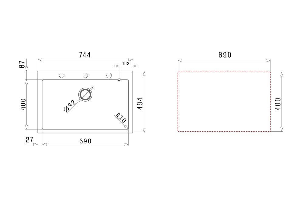 Bản vẽ kỹ thuật chậu rửa bát PYRAMIS Pyragranite Istros 1B Iron Grey