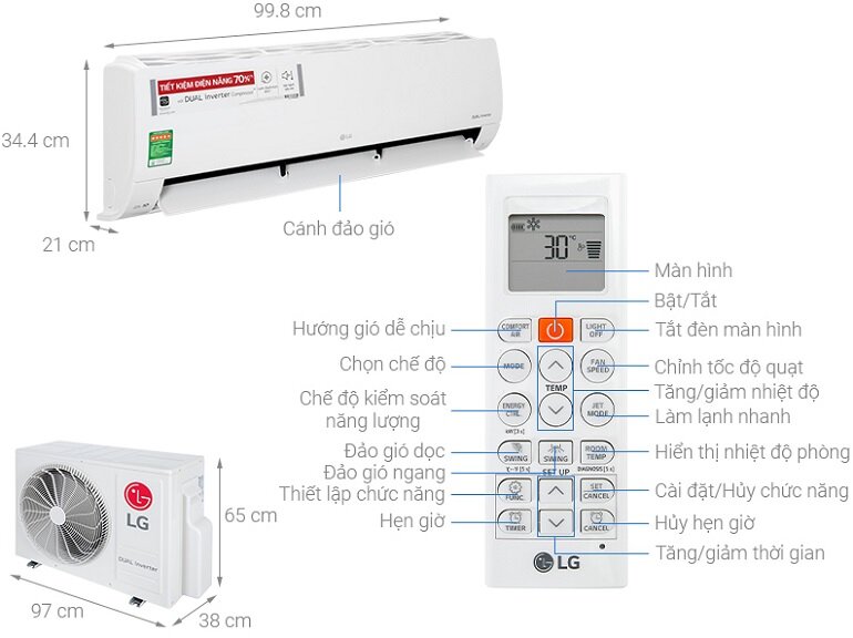 Điều hoà LG Inverter 24000 BTU 1 chiều V24ENF1N có thiết kế đơn giản, hiện đại 