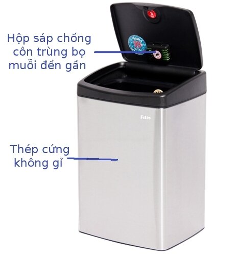 Thùng rác Inox nhấn vuông nhỏ Fitis STS1-901 - 15L