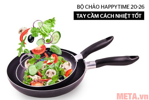 Cặp chảo trơn chống dính Happy Time 20cm và 26cm Cặp chảo trơn chống dính Happy Time 20cm và 26cm