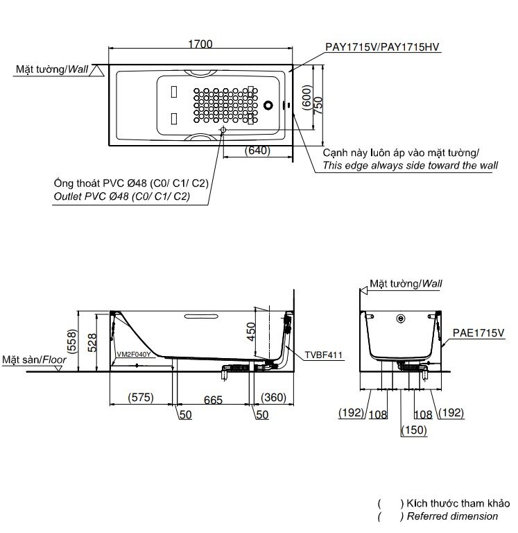 Bản vẽ kỹ thuật bồn tắm TOTO PAY1715HVC