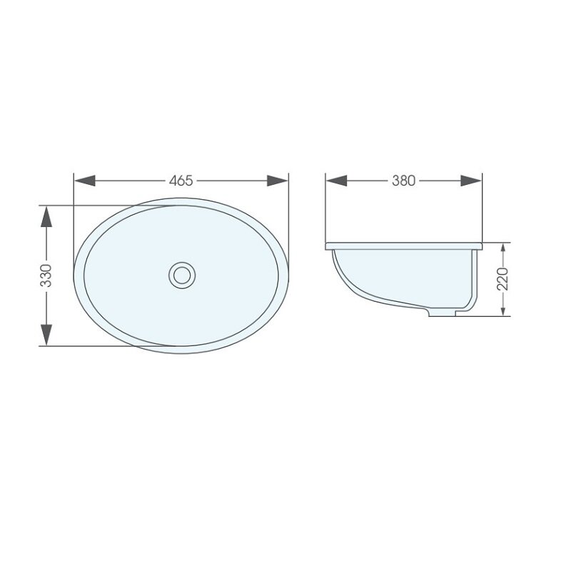 Bản vẽ kỹ thuật của chậu rửa mặt ATMOR AT908-18 âm bàn