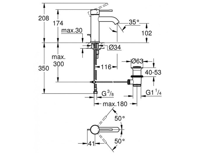 Bản vẽ kích thước vòi nước nóng lạnh Grohe Essence New size S 23589001 Bản vẽ kích thước vòi nước nóng lạnh Grohe Essence New size S 23589001