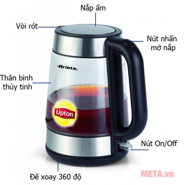 Bình đun siêu tốc thủy tinh Ariete MOD 2874 (1.7 lít) Bình đun siêu tốc thủy tinh Ariete MOD 2874 (1.7 lít)