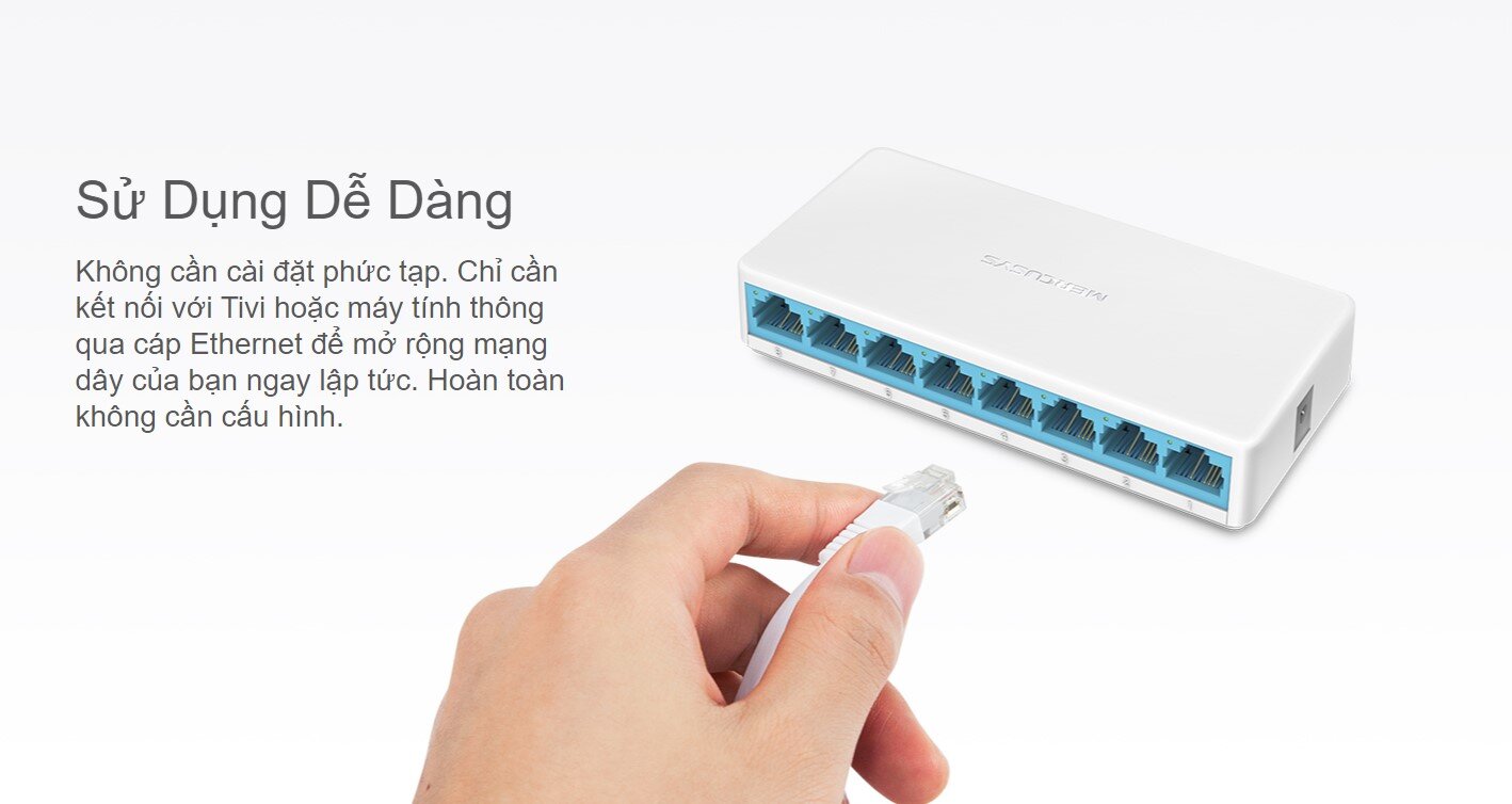 Switch Chia Mạng Mercusys MS108 (8 Cổng 10/100Mbps vỏ nhựa) 