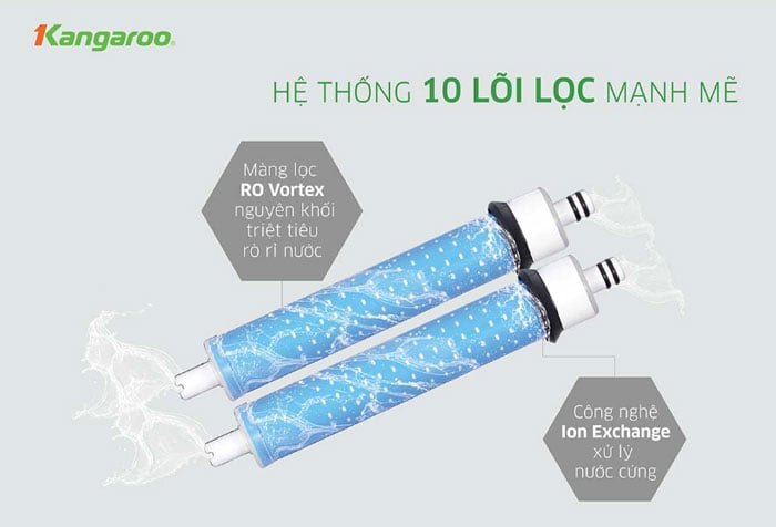 Máy lọc nước Kangaroo KG10A2I có hệ thống 10 lõi lọc