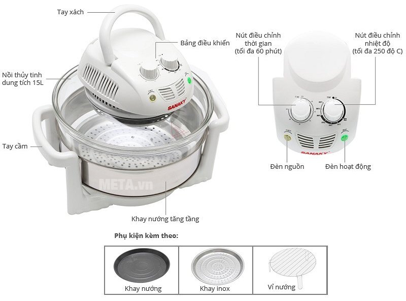 Lò nướng thủy tinh Sanaky VH 188T/D - 15 lít