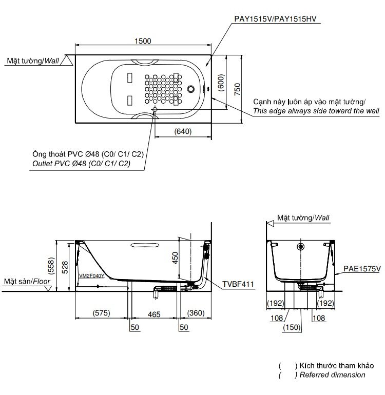Bản Vẽ Kỹ Thuật Bồn Tắm TOTO PAY1515HVC
