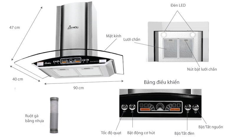 Máy hút mùi ống khói Apex APB6601-90C