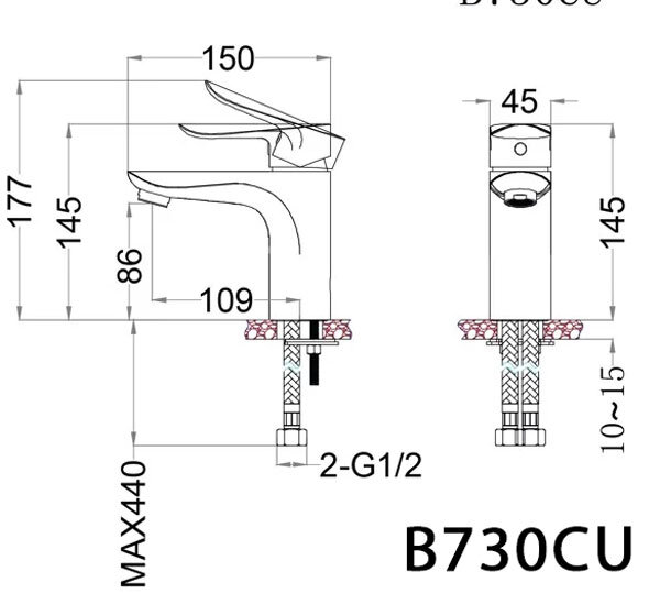 Bản vẽ kỹ thuật Vòi Lavabo Caesar B730CU